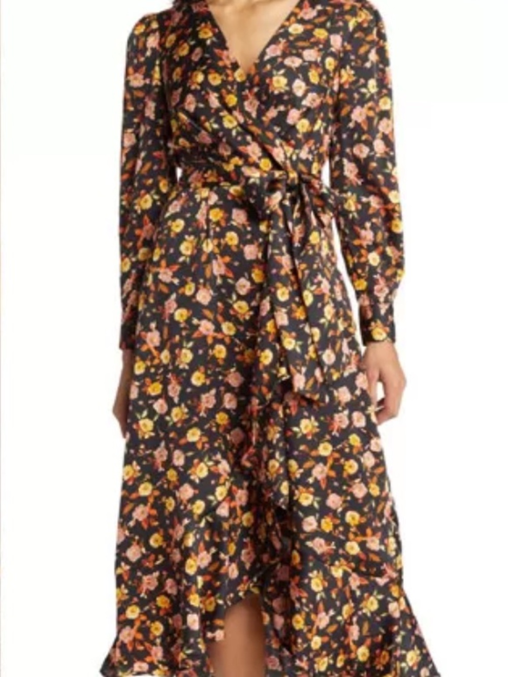 Tahari Floral Ruffle Satin Wrap Dress Size 4